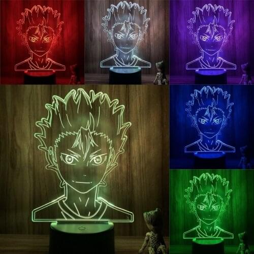Haikyuu Shoyo Yu Nishinoya Face LED NightLight 7 Colors Touch Table Decor Night Light Gift Model 3D Lamp Action Figure Lover