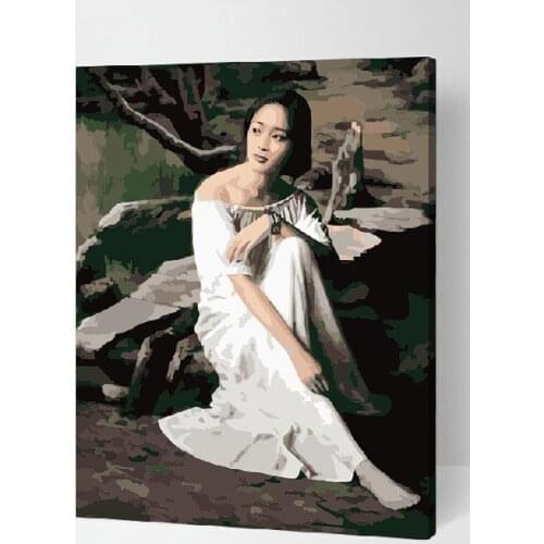 MaHuaf-T005 Lady Looking Forward 40x50cm Framed painting paint by numbers DIY Hand-painted canvas painting for home decor