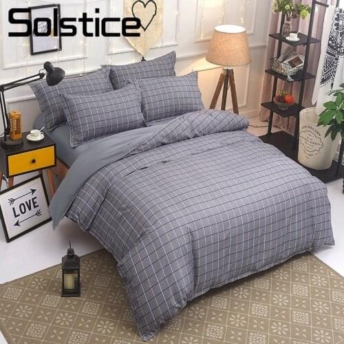 Solstice Home Textile Bedding Set Kid Teen Adult Boy Girl Bed Linen Plaid Duvet Quilt Cover Pillowcase Bed Sheet King Twin Queen