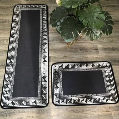 Kitchen Mat Black And White Geometric Retro Style Area Rug For Bedroom Bedside Floor Door Mat Absorb Oil Modern Carpet Home Deco