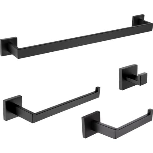 Matte Black Bathroom Hardware Set Black Robe Hook Single Towel Bar Towel Hanger Paper Holder Bathroom Accessories