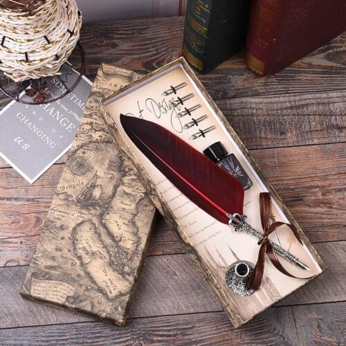 European retro carved feather pen set dipr pen gift box teachers day valentines day gift