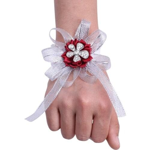 Cheap Bride Bridesmaid Wrist Flower Exquisite Rhinestone Elastic Bracelet Ladies Wristband Wedding Supplies SW057