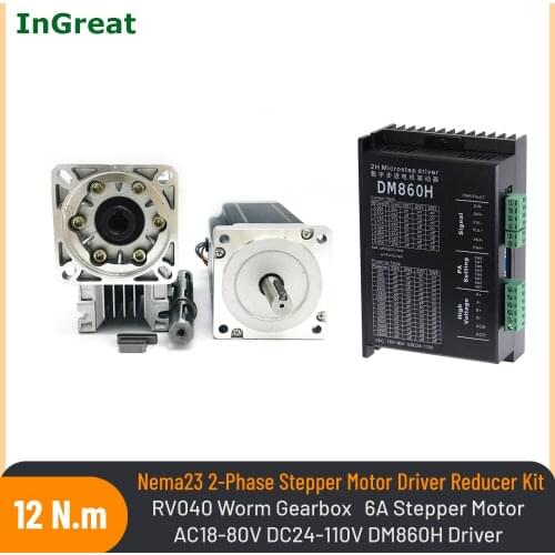 40:1 Worm Gearbox Speed Reducer RV40 18mm output & Nema34 12Nm Stepper Motor 86x150mm & MA860H Driver kit