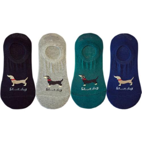 EU 36-42 Korean Cute Women Unisex Dachshund Low Cut Socks No Show Funny Female Pet Dog Animals Non-slip Invisible Sock Cheap
