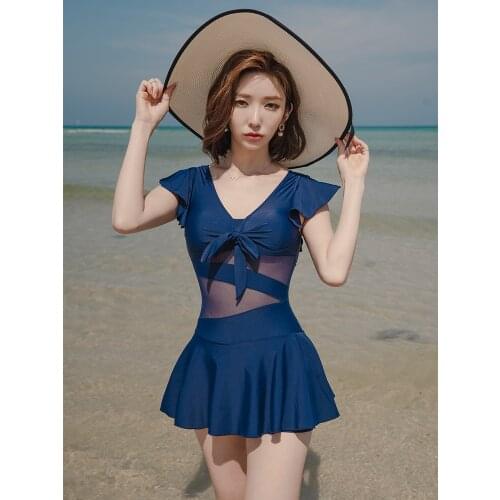 2021 New Korean Womens Split Skirt Style Slim Solid High Waist One-piece Swimsuit Bathing Beachwear Swimming Swimskirt