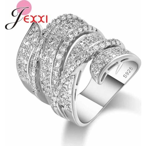 New Stylish Hollow Wide Band Ring Punk Type Original 925 Sterling Silver--Jewelry Micro Inlay Full White Crystal for Women