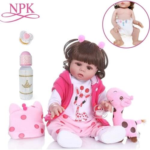 NPK 48CM bebe doll reborn toddler girl doll in pink dress full body soft silicone realistic baby waterproof Anatomically Correct