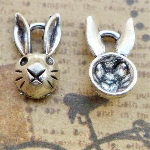 BULK 30 Zinc Alloy Antique Silver Plated Bunny Rabbit Charms Pendants for DIY Bracelet Necklace Making 13.6*7.7mm 0.7g