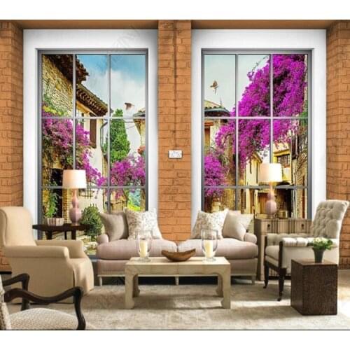 Papel de parede European style 3D stereo window yellow brick wall 3d wallpaper mural,living room bedroom wall papers home decor