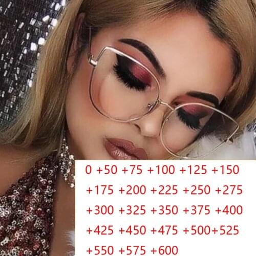 Vintage Metal Cat Eye Transparent Reading Glasses Women Anti Blue Light Oversize Eyeglasses Plus +0 to +6.0 Computer Accessories