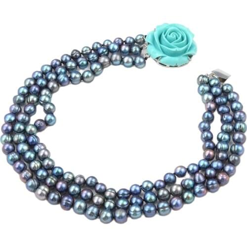 GG Jewelry Stunning 18" 3Strands Natural Freshwater Black Pearl Necklace For Women