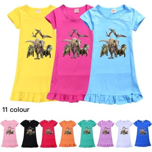 Running Dinosaur Girls Pajamas Set Korean Autumn summer New short Sleeve Leisure Sleepwear girl Loose Nightwear Homewear Suit