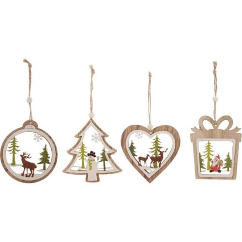 Christmas Wood Pieces Charms Pendants Xmas Tress Party Embellishments Crafts