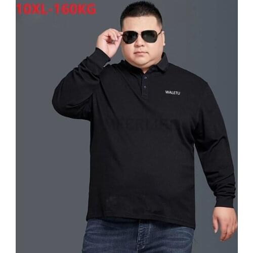 High quality autumn men casual polo shirts long sleeve large size 6XL 7XL 8XL 9XL 10XL letter tees loose tops black 54 56 52
