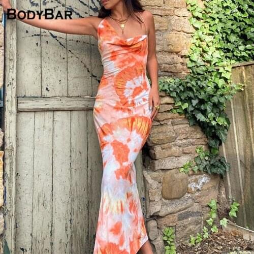New Tie Dye Printed Summer Sundress Ladies Backless Sexy Midi Dresses For Clubwaer Vacation Party Strap Dress Spaghetti Vestidos
