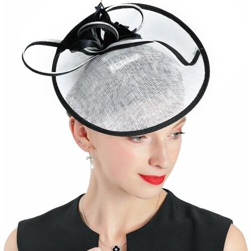 Fascinators Elegant Beige Women Straw Fedoras Hat Pillbox Wedding White Black Bow Cap Cocktail Fashion Girls Straw Womans Hat
