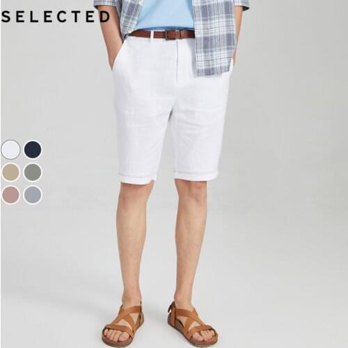 SELECTED Mens 100% Linen Summer Stylish Pure Color Casual Shorts S|4202SH517