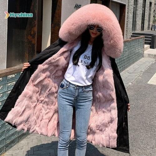 Womens Real Fox Fur Parker Fur Coat Detachable Large Collar Long Coat Large Size M-XXXL