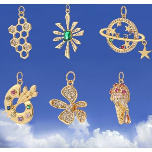 Flower and Star Cute Charms Jewelry Making Gold Pendant Charms Diy Earrings Necklace Bracelet Dangle Charms Copper Cubic Zircon