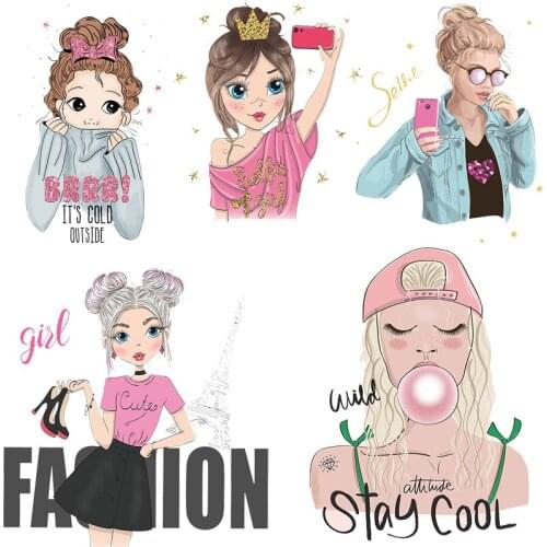 Lovely Girls Ironing Stickers Heat Transfer Vinyl Patch Thermal Iron On Transfer For Clothes Baby T-Shirt Cartoon Appliques