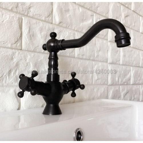 Basin Faucets Black Oil Brass Bathroom Sink Faucet 360 Degree Swivel Dual Handle Kitchen Washbasin Mixer Taps Knf360