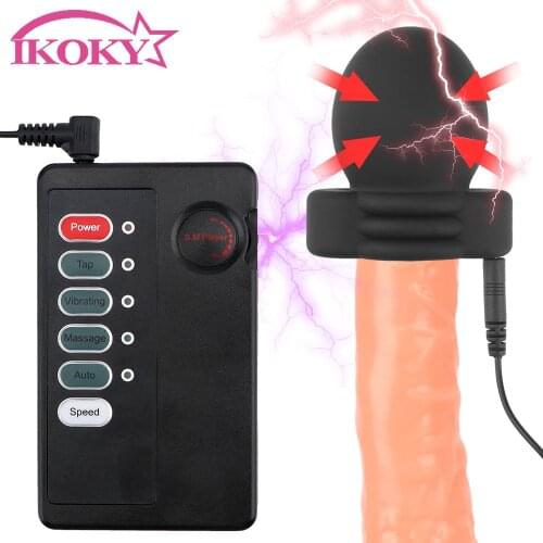 IKOKY Glans Trainer Therapy Penis Massage Delay Training Adult Products Electric Shock Penis Electro Stimulator Sex Toys For Men