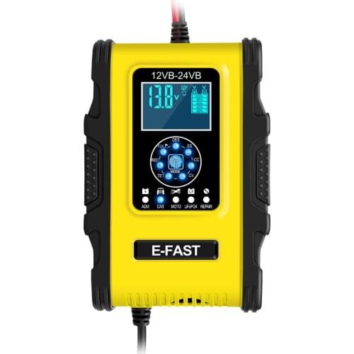 7 Stage Smart Car Battery Charger 12V 24V 12A Motorcycle Truck Full Automatic LiFePo4 Gel AGMWith LCD Display