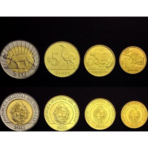 Uruguay 4 Coins Full Set 100% Real Original Coins Genuine Issuing Collection Coins Unc