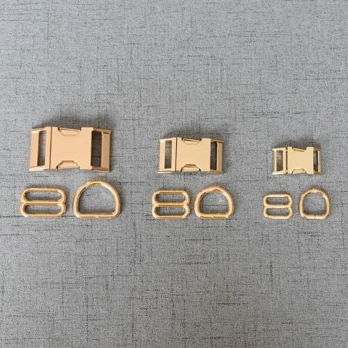 20 Sets 15mm/20mm/25mm Gold Metal D Ring Adjustable Release Buckle For Pet Collar Webbing Cat Necklace Handmade DIY Accessory