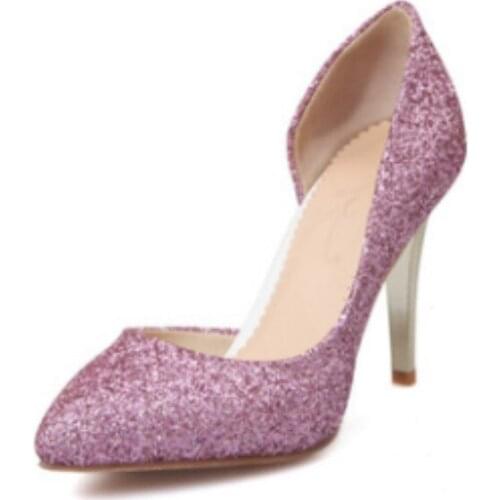 Ladys Plus Size US11 12sexy Elegant Glitter Stiletto Cinderella Pointed Toe High Heels Wedding Bride Party Shoes Women Pumps OL