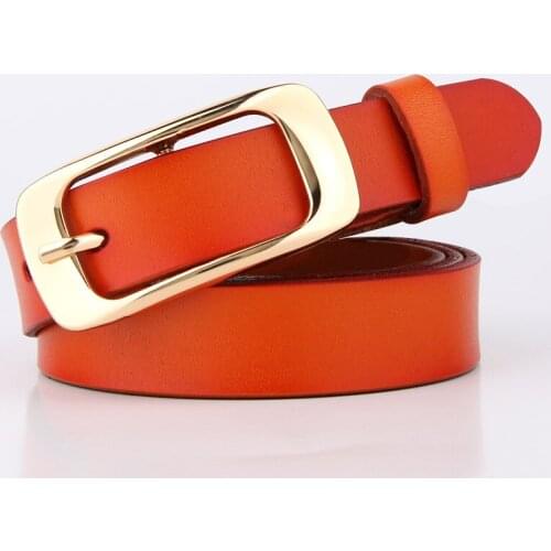 Red Thin Belts for Women jeans Cow Genuine leather belt woman High quality Second layer cowhide Fashion Pin buckle strap female