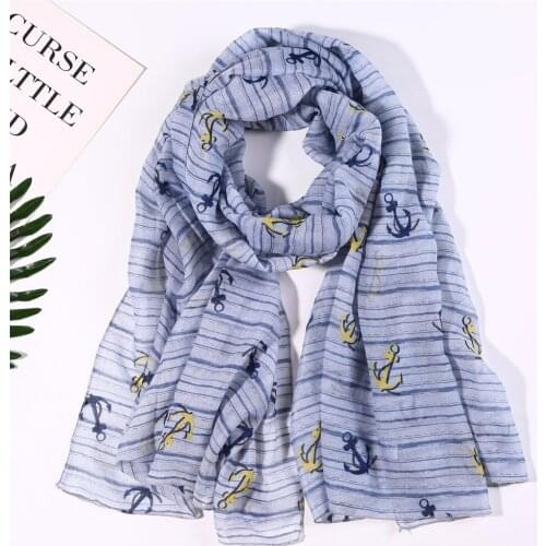 2020 New Spring Anchor Print Silver Foil Scarves Shawls Fashion Women Viscose Anchor Wrap Scarf Hijab 7 Color Free Shipping