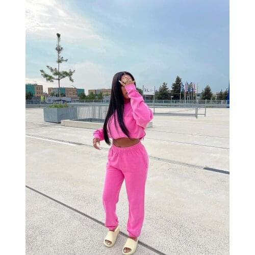 2021 New 2 Pcs Women Tracksuit Casual Style Outfits Letter Embroidery Long Sleeve Round Neck Crop Top High Waist Long Trousers