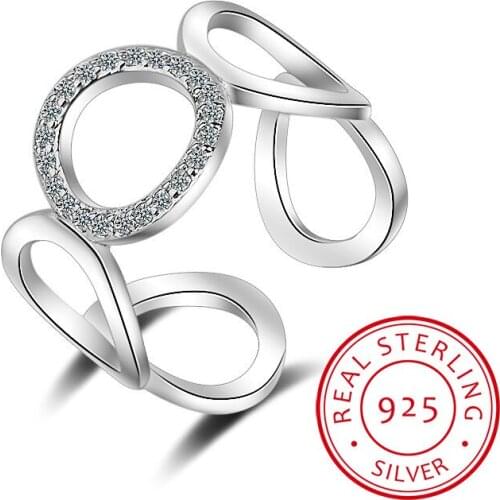 925 Sterling Silver Ring For Women Trendy Fashion Mosaic CZ Zirconia Resizable Rings bague anillos anel femme S-R219