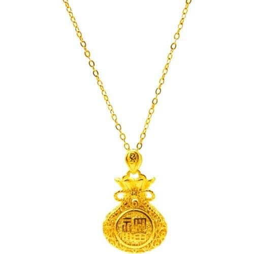 Vintage Couple Pendants Necklace for Women Lucky Bag 24K Gold Color Charm Choker Clavicle Neck Collar Aesthetic Wedding Jewelry
