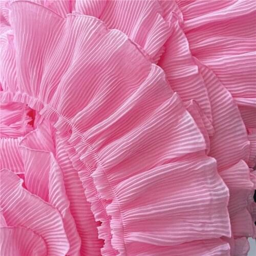 1M Pleated Lace Fabric Chiffon 12cm Guipure Laces Material Ribbon Pink Lace For Dresses Sewing Decor Crafts dentelle encaje QT27