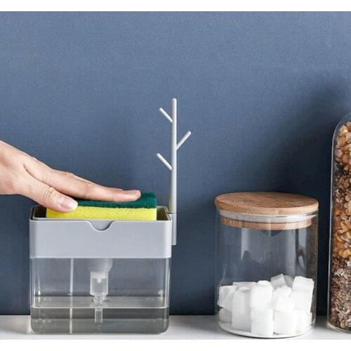 Sponge Box With Double Soap Dispenser Kitchen Soap Dispenser Plastic Sponge Purifier Bracket Box