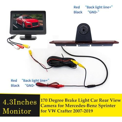 4.3" Waterproof Car Rear View Brake Light Camera For Mercedes Benz W906 Sprinter 324H 524H For VW Crafter Transporter 2007-2019