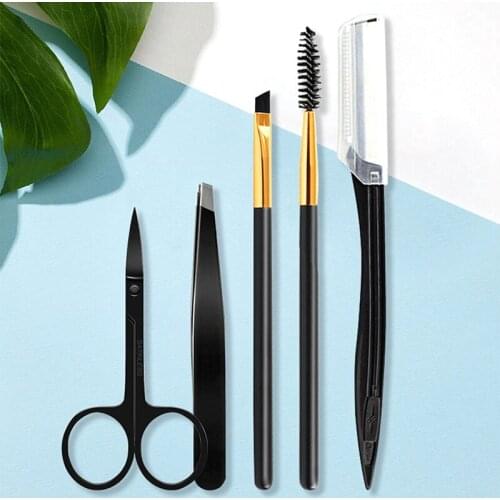 5PCS Eyebrow Trimmer Suit Eyebrow Brush Eyebrow Clip Eyebrow Scissors Eyebrow Shaping Knife Make Up Tool Kit