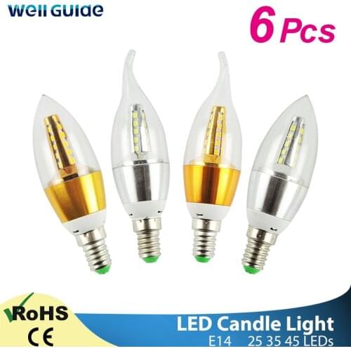 6pcs LED Bulb Candle E14 9W 12W Golden Aluminum LED Bulb AC 220V Led Lamp Cool Warm White Lampada Bombillas Lumiere Lampara
