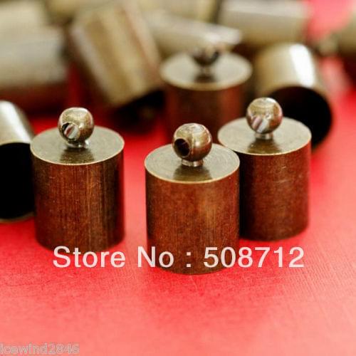 Free shipping!!!!!500pcs/lot Antique Bronze Cylinder with Loop Cord End Caps fit 4mm leather necklace