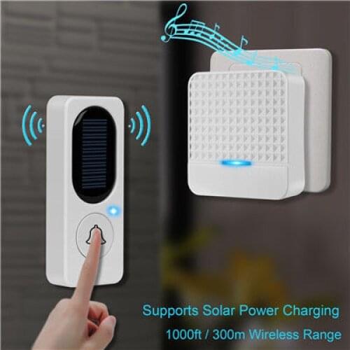 Smart Home Wireless Long Range Doorbell With 52 Chimes & Solar Charging Transmitter Can Reach max 100meters Distance