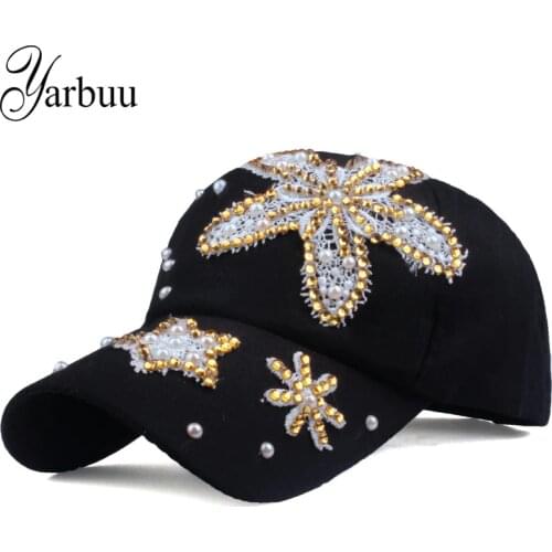 [YARBUU] brand cap Flower Baseball caps for women new fashion high quality rhinestone Denim cap hat solid colour casual snapback