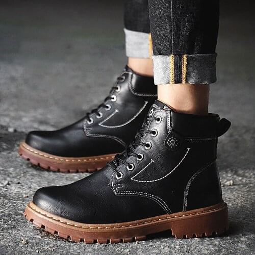 Vintage Mens High Top Ankle Boots Leather Mens High-top Desert Boots Lace Up Platform Leather Male Military Boots