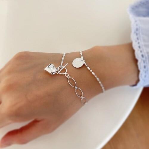 SHANICE Real S925 sterling silver Punk Car flower chain silver sparkling love hear Bracelet Female Jewelry Valentines Day Gifts