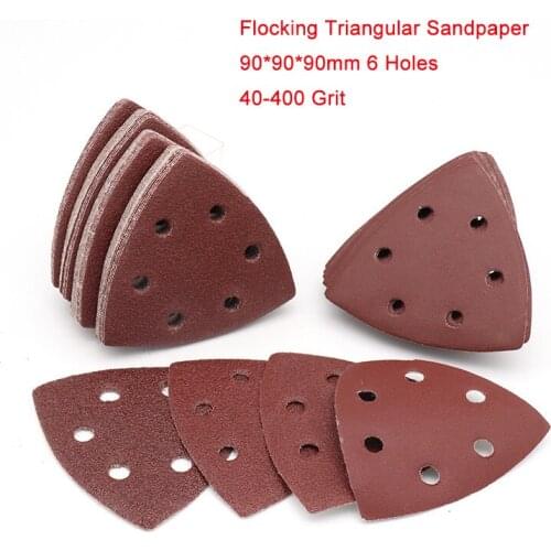 90*90*90mm 6 Holes Flocking Triangular Sandpaper 40-400 Grit Red Sanding Paper Self-adhesive Polishing Abrasive Tools
