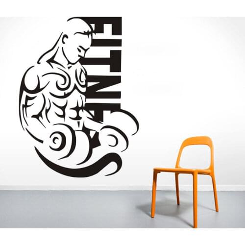 Man Bring Up Dumbbells Wall Sticker Gym Art Mural Fitness Vinyl Wall Decal Nontoxic PVC Wallpaper Hot Selling Mural SA449