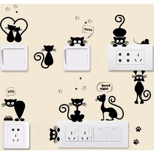 Black cat phone decor Switch Sticker wall stickers kids room bedroom home decor DIY wall stickers