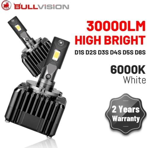Bullvision D1S D3S LED Headlight 30000LM 6000K White CSP Chips High Beam Low Beam Car Lights External Driver 1:1 Square Size 12V
